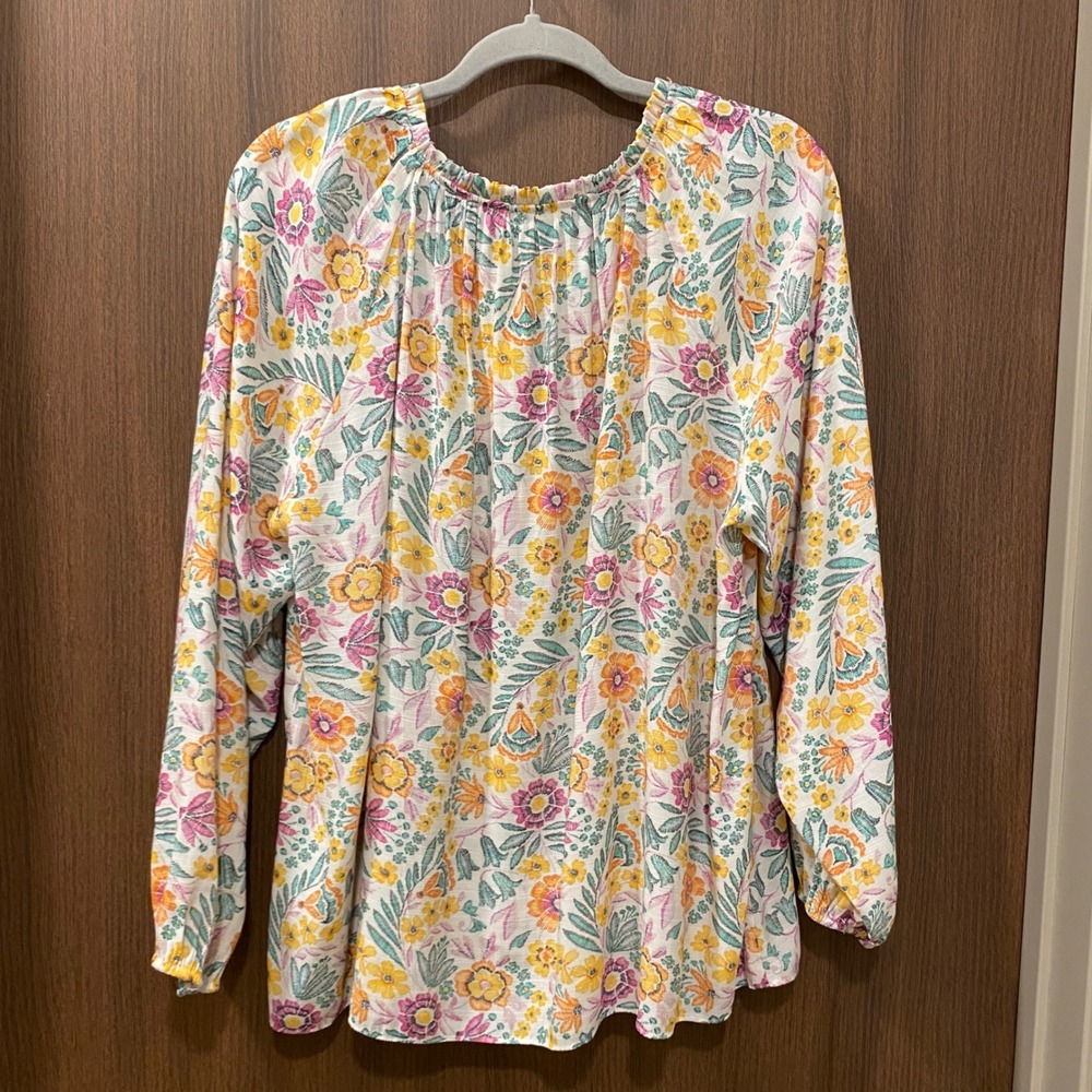 LC Lauren Conrad Bundle Size XL Floral Plaid Blouse Tops Ruffle Popover Feminine - Picture 14 of 15